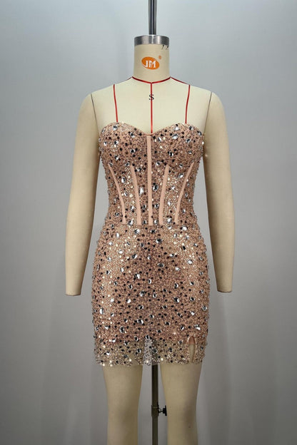 Rhinestone Corset Strapless Bodycon Mini Dress