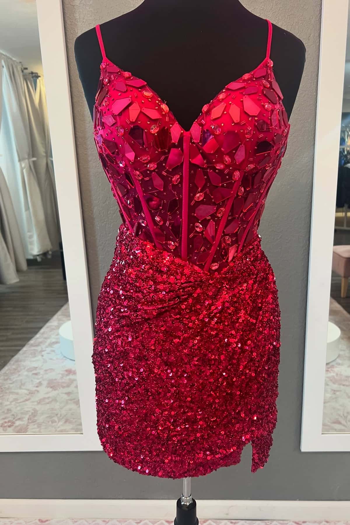 Sequin Corset Mini Dress with Lace-Up Back