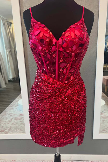 Sequin Corset Mini Dress with Lace-Up Back