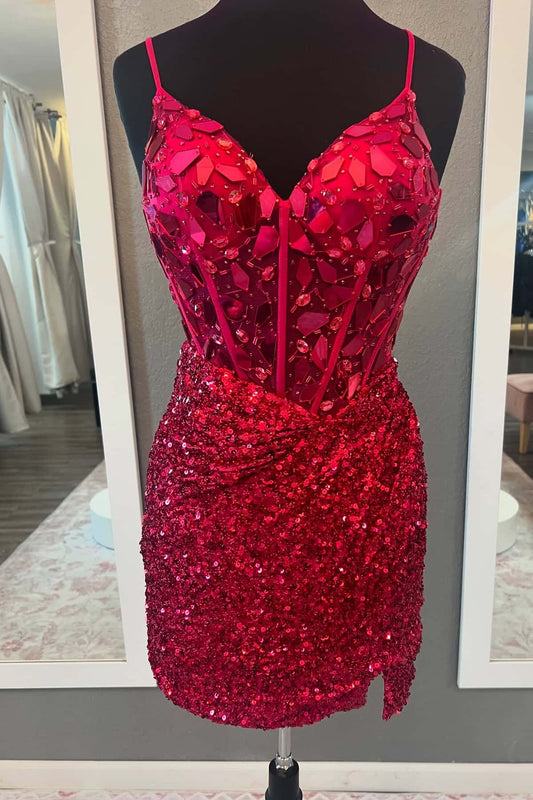 Sequin Corset Mini Dress with Lace-Up Back