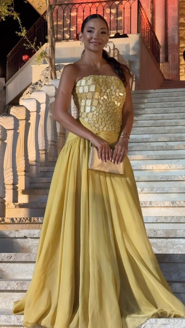 Strapless Embellished Bodice A-Line Gown