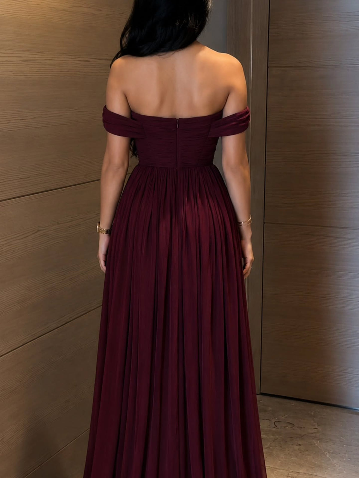 Off-the-Shoulder Ruched Corset Floor-Length Gown
