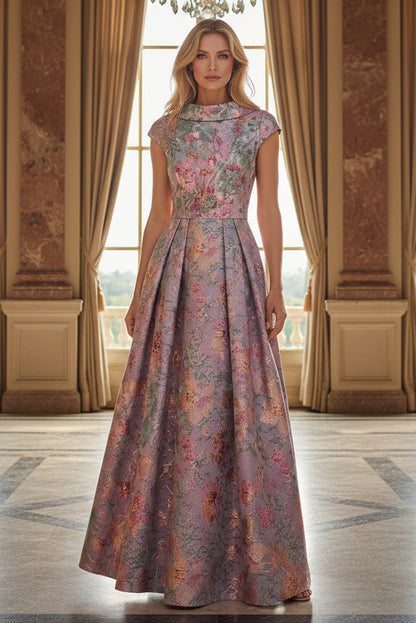 Floral Jacquard Pleated Maxi Dress