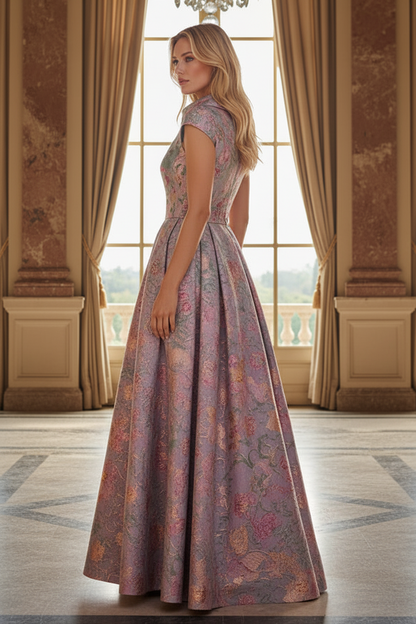 Floral Jacquard Pleated Maxi Dress