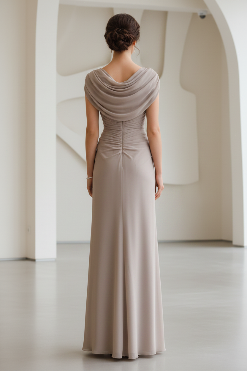 Cowl Neck Ruched Chiffon Floor-Length Evening Gown