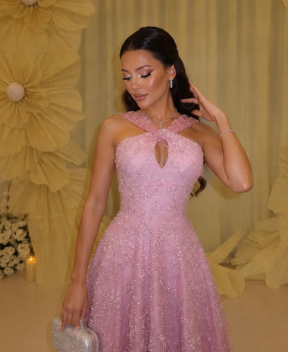Halter Keyhole Sequined A-Line Evening Gown