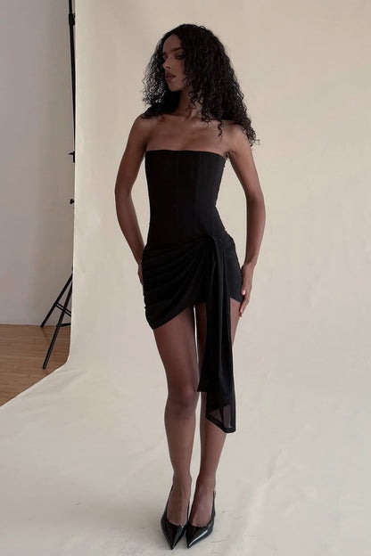 Strapless Corset Mini Dress with Draped Skirt