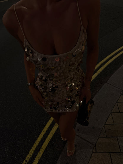Sequin Bodycon Mini Dress with Spaghetti Straps