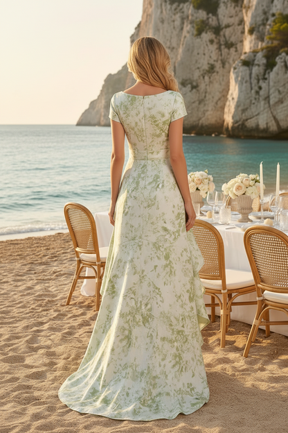 Bateau Neck Jacquard High-Low Evening Dress