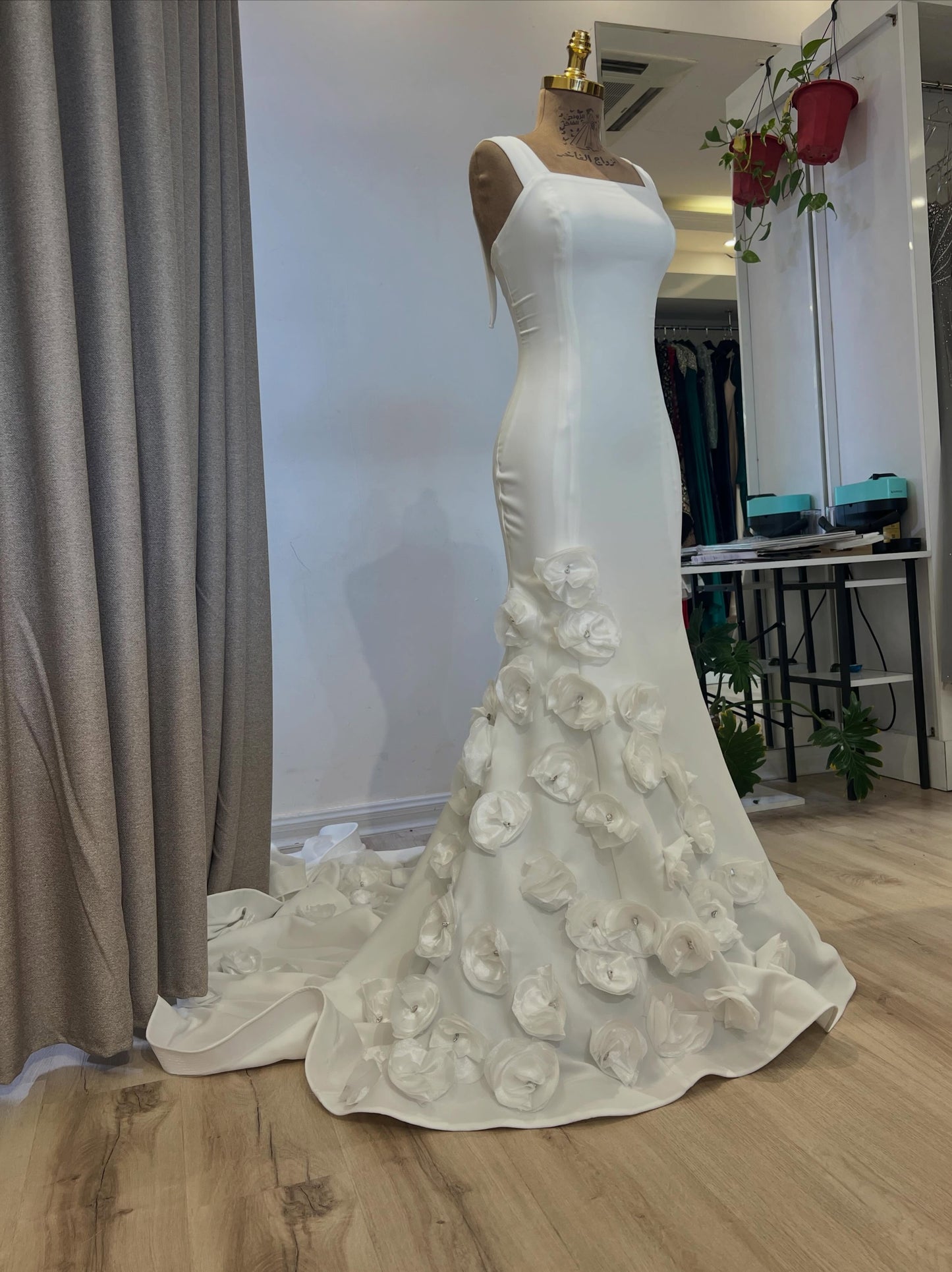 Square Neck Mermaid Wedding Dress with 3D Flowers