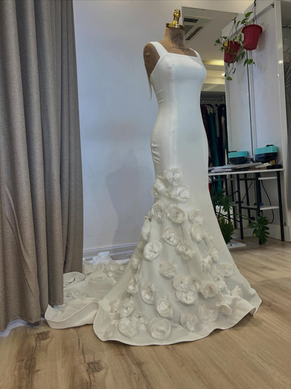 Square Neck Mermaid Wedding Dress with 3D Flowers