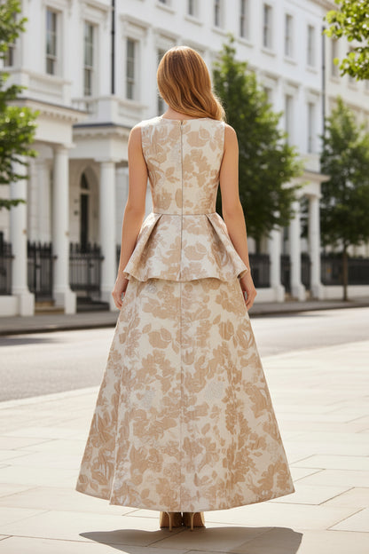 Floral Jacquard Peplum High-Low Formal Dress