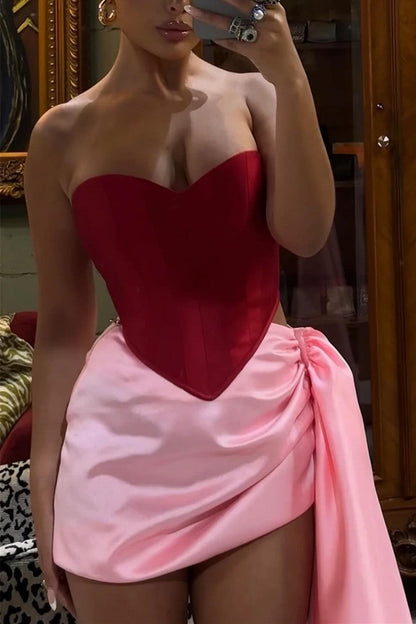 Corset Top Satin Mini Skirt Two-Piece Set