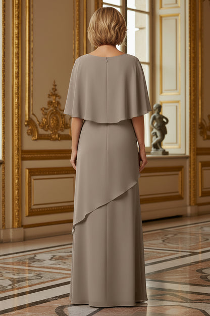 Tiered Capelet Maxi Dress with Asymmetrical Skirt