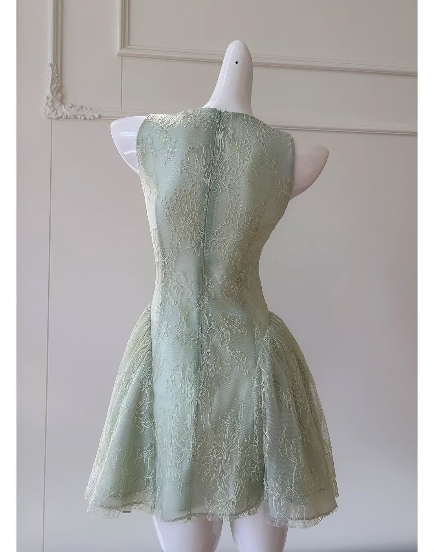 Lace and Tulle Ruffled Mini Dress with Bow