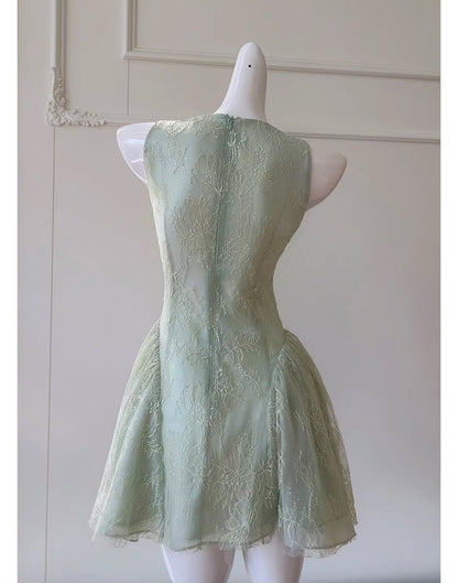 Lace and Tulle Ruffled Mini Dress with Bow
