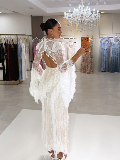 Lace Maxi Dress with Bell Sleeves and Corset