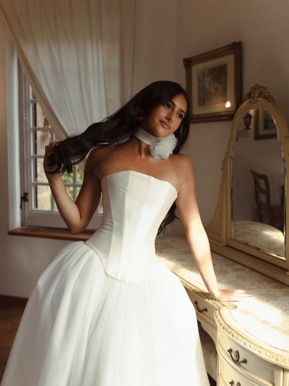 Strapless Corset Tulle Ball Gown Wedding Dress