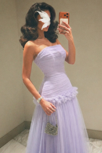 Strapless Tulle Drop-Waist Ball Gown