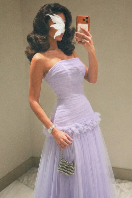 Strapless Tulle Drop-Waist Ball Gown