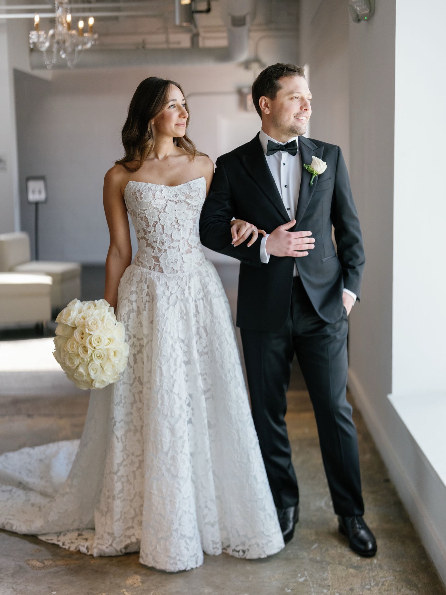 Strapless Floral Lace A-Line Wedding Dress