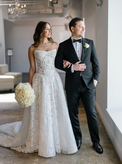 Strapless Floral Lace A-Line Wedding Dress