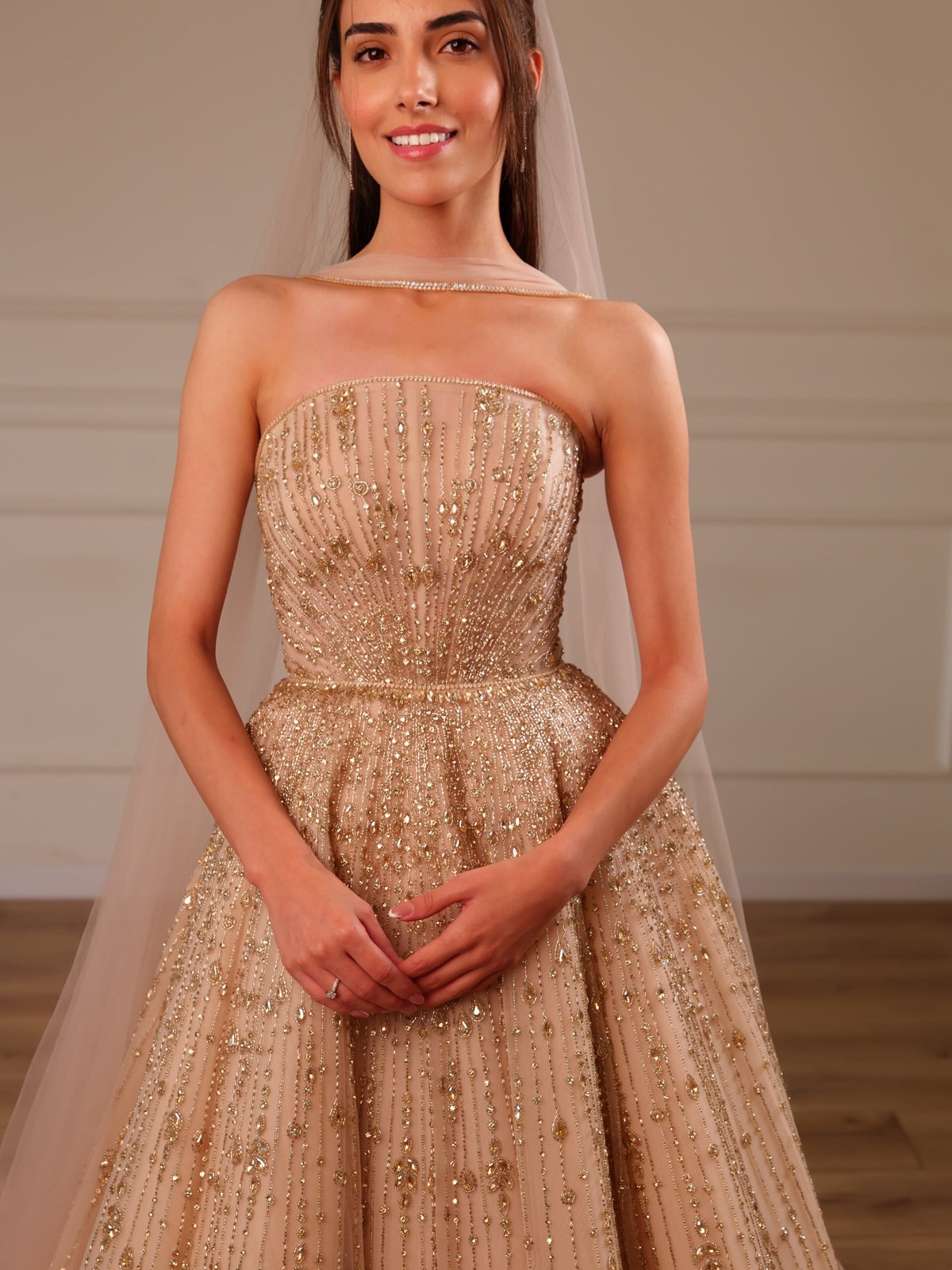 Strapless Beaded Tulle Ball Gown Wedding Dress