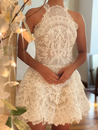 Tiered Lace Halter Mini Dress
