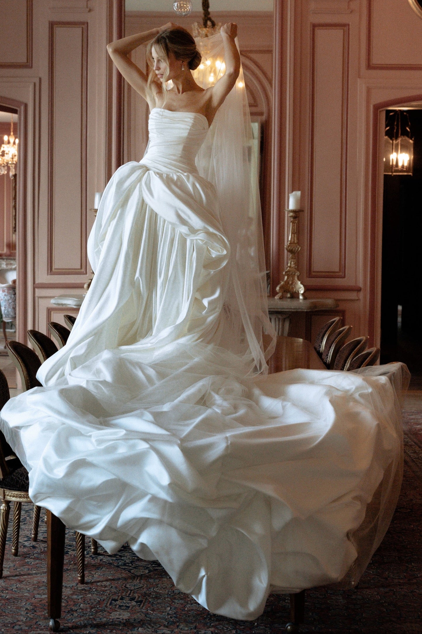 Strapless Ruched Ball Gown Wedding Dress with Train