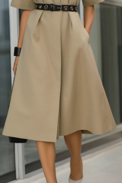 Collared Belted A-Line Midi Shirt Dress