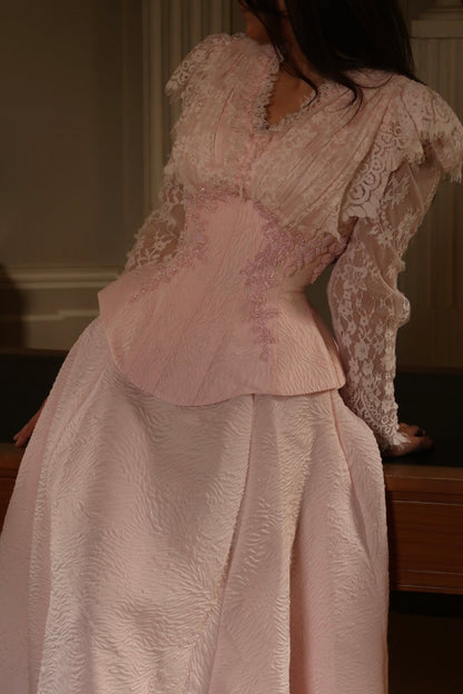 Lace Long Sleeve Corset Peplum Ball Gown