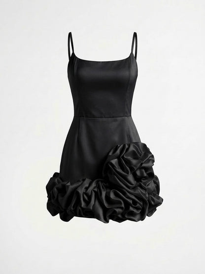 Satin Corset Mini Dress with 3D Flower Ruffles