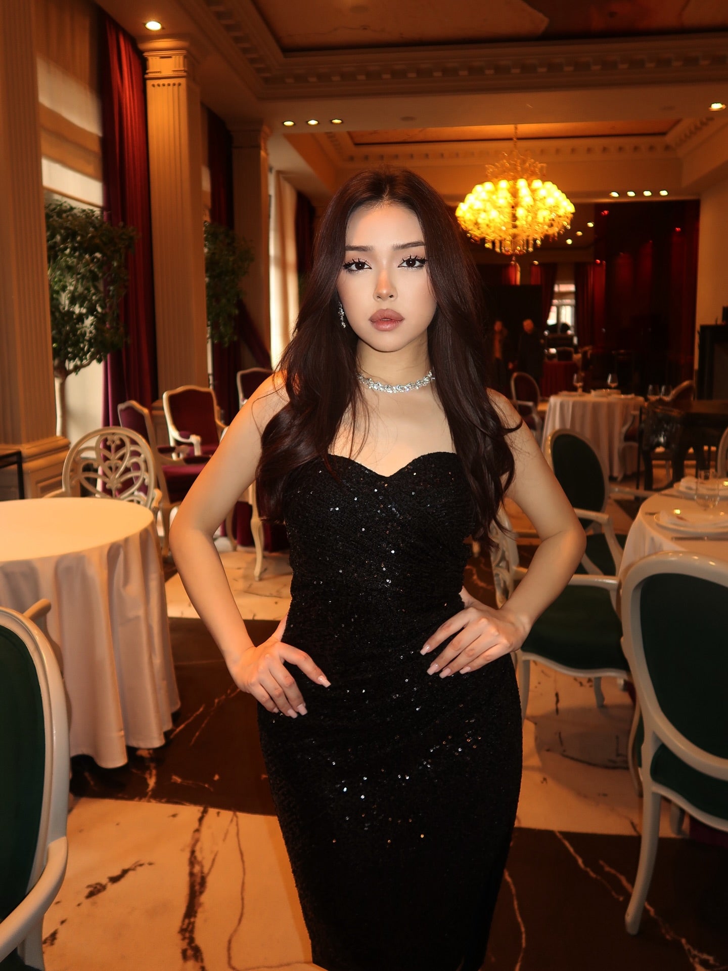 Strapless Sweetheart Sequin Maxi Gown with High Slit