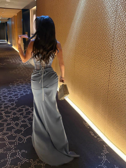 Halter Neck Mermaid Evening Gown with Corset Back