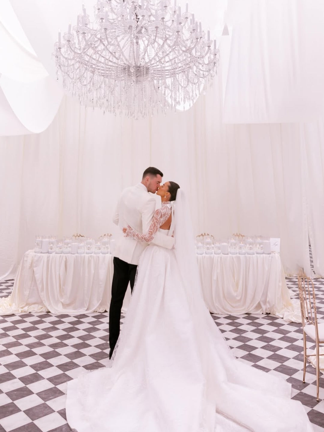 Embroidered High-Neck Ball Gown Wedding Dress with Pockets