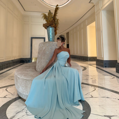 Strapless Asymmetric Bodice Gown with Back Train