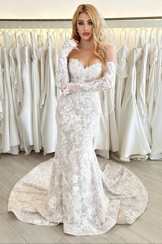 Off-the-Shoulder Lace Mermaid Wedding Dress