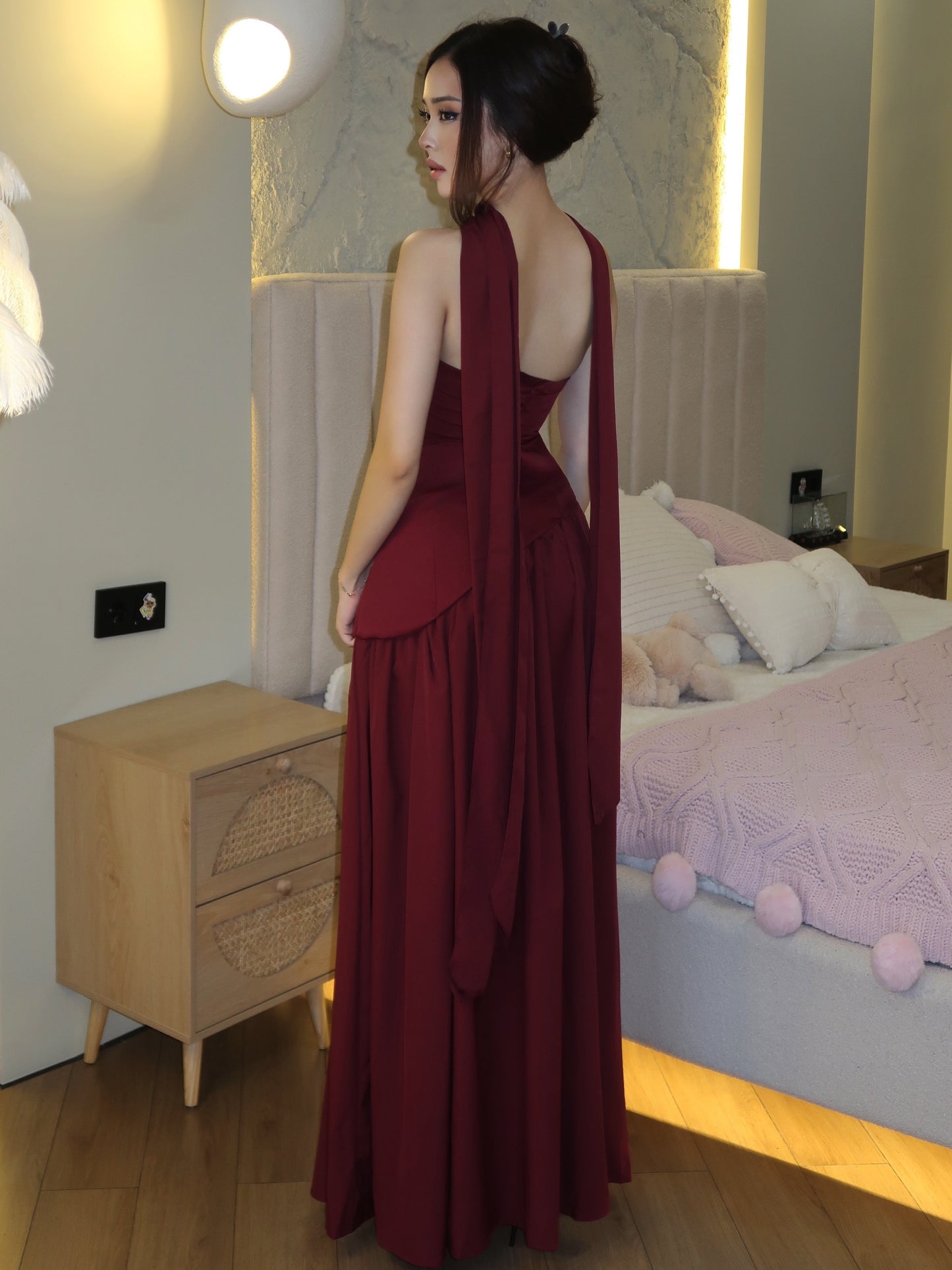 Convertible Halter Evening Gown with High Slit