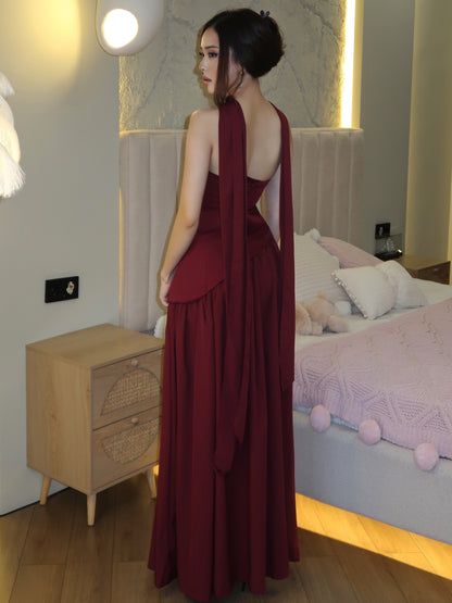 Convertible Halter Evening Gown with High Slit