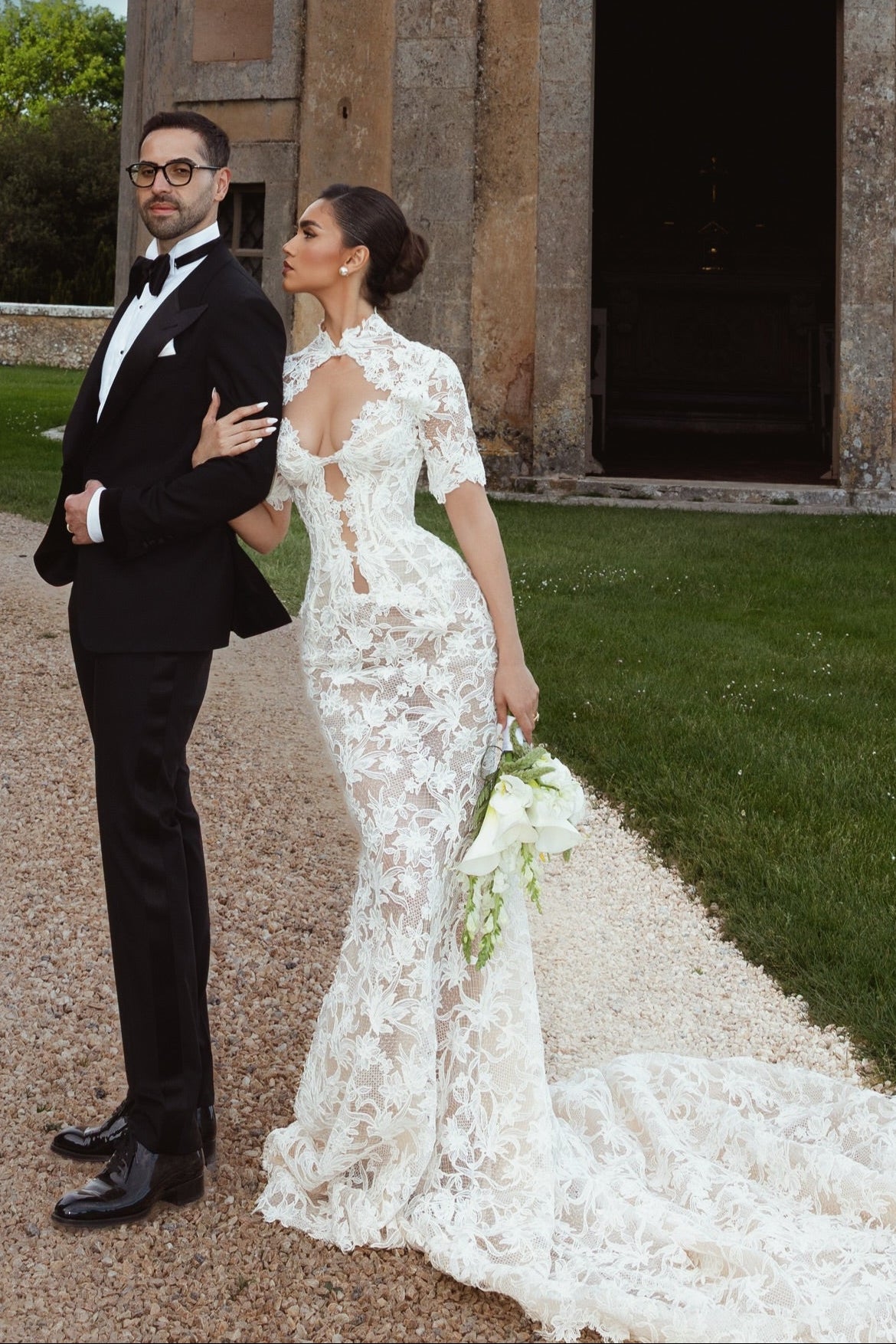 High-Neck Lace Mermaid Wedding Dress with Open Back