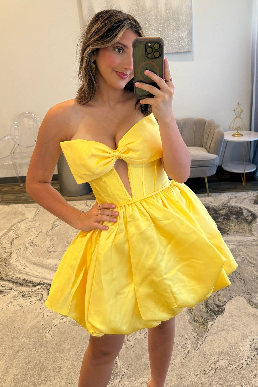 Strapless Corset Bow Bubble Skirt Dress