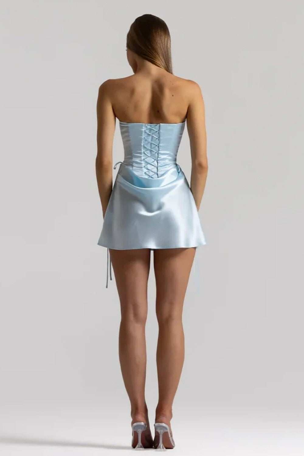 Strapless Satin Corset Mini Dress with Side Draping