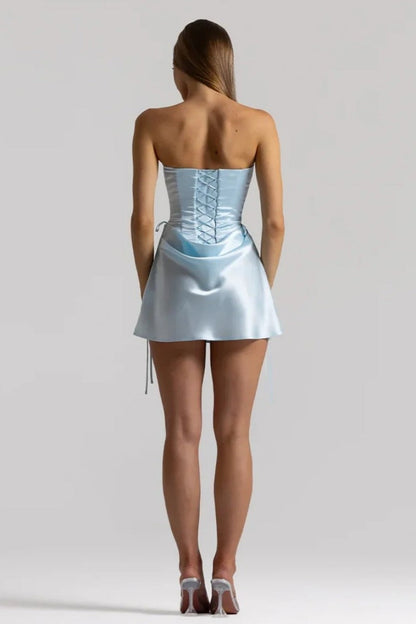 Strapless Satin Corset Mini Dress with Side Draping