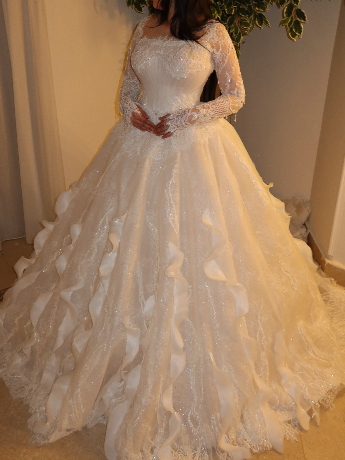 Glitter Ball Gown Wedding Dress with Cascading Ruffles