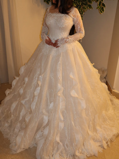 Glitter Ball Gown Wedding Dress with Cascading Ruffles