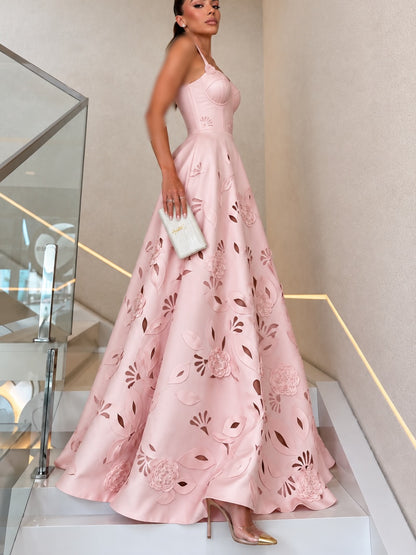 Cut-Out Floral A-Line Gown with Corset Bodice