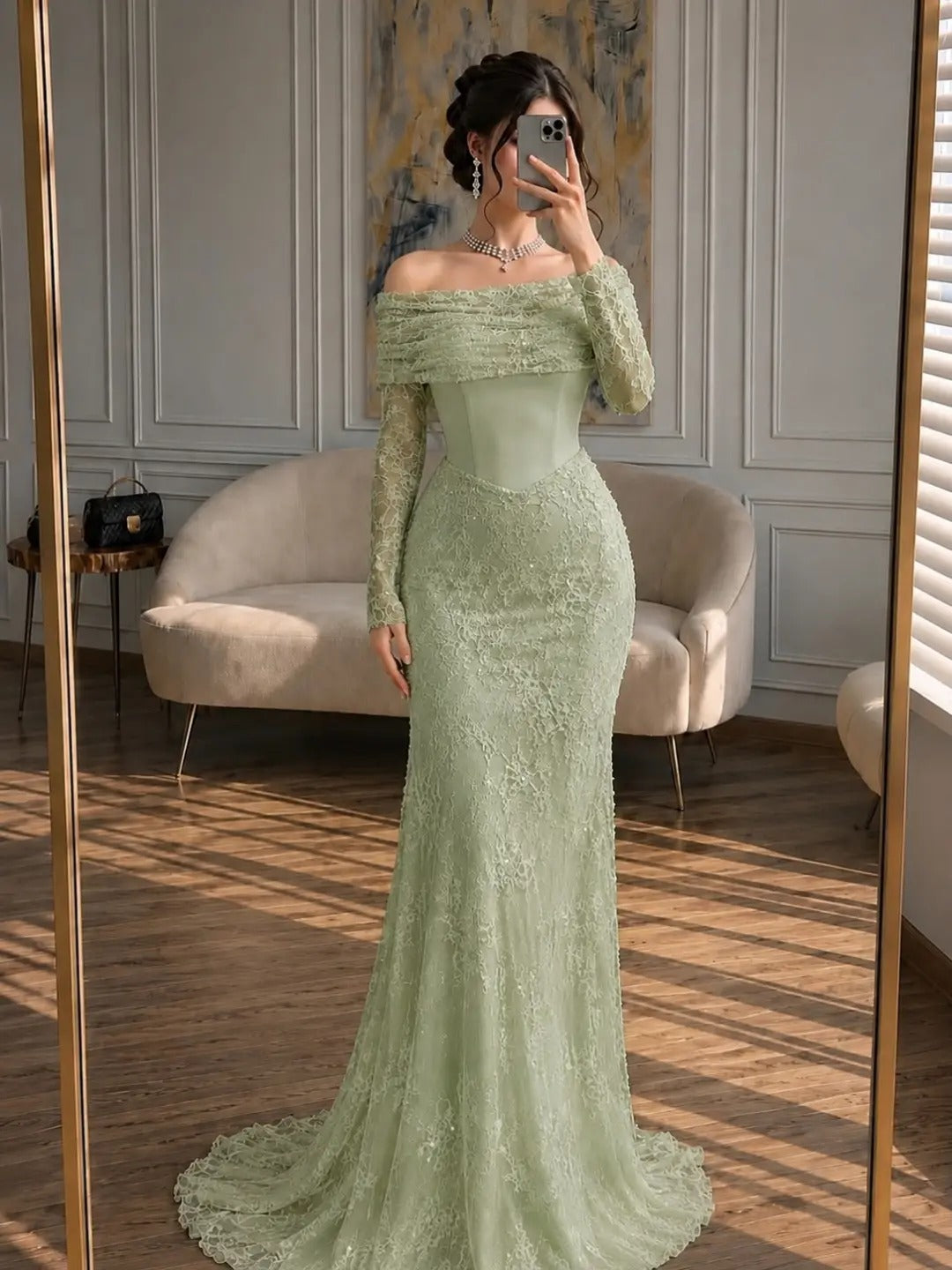 Off-the-Shoulder Lace Mermaid Gown