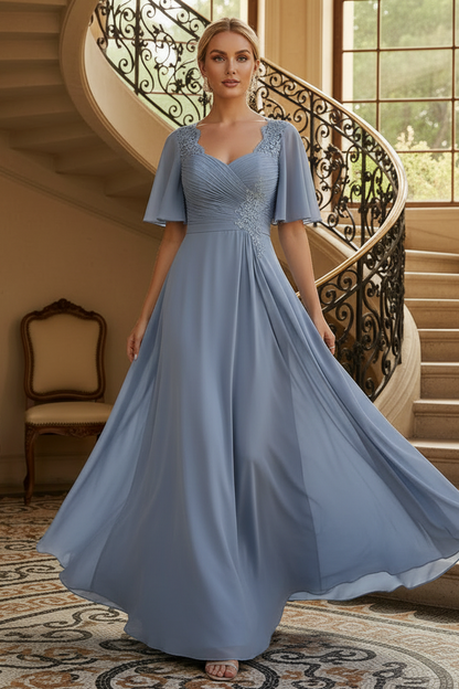 Elegant Flutter Sleeve Chiffon Evening Gown