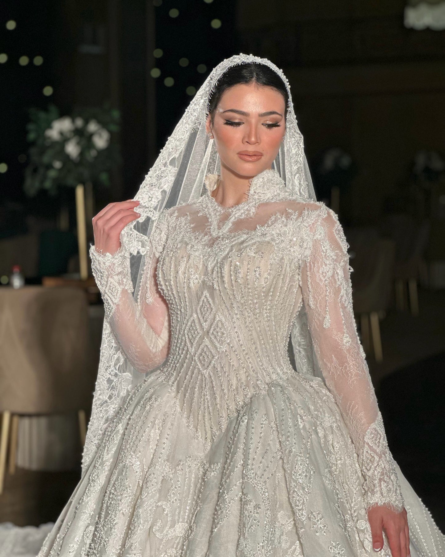 Long Sleeve Illusion Ball Gown Wedding Dress