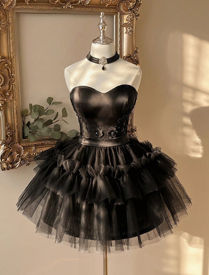 Strapless Sweetheart Tiered Tulle Ruffle Mini Dress
